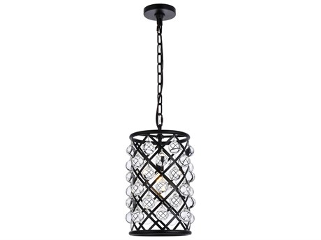 Elegant Lighting Madison 1-Light Mocha Brown Clear Crystal Cylinder Pendant