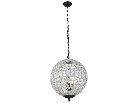 Elegant Lighting Olivia 3-Light Dark Bronze Clear Crystal Round Pendant