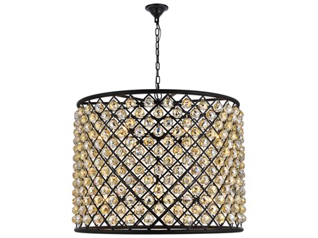 Elegant Lighting Madison 12-Light Mocha Brown Gold Crystal Drum Pendant