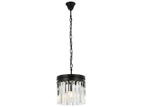 Elegant Lighting Sydney 3-Light Matte Black Clear Crystal Drum Pendant