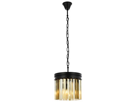 Elegant Lighting Sydney 3-Light Matte Black Gold Crystal Drum Pendant