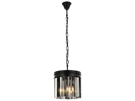 Elegant Lighting Sydney 3-Light Matte Black Silver Crystal Drum Pendant