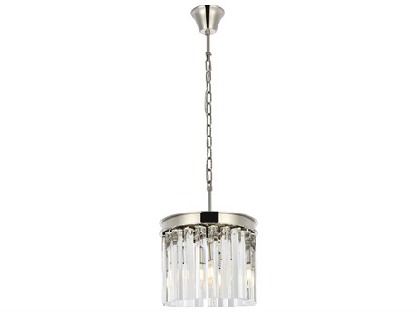 Elegant Lighting Sydney 3-Light Polished Nickel Clear Crystal Drum Pendant