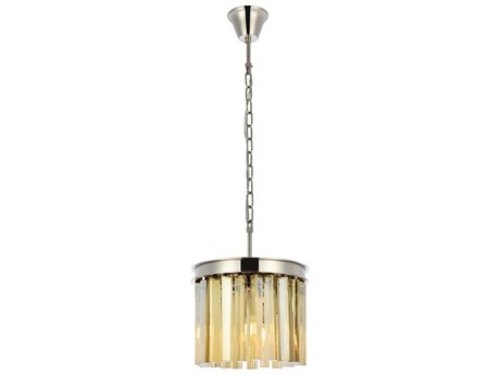 Elegant Lighting Sydney 3-Light Polished Nickel Gold Crystal Drum Pendant