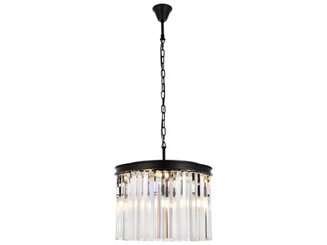Elegant Lighting Sydney 6-Light Matte Black Clear Crystal Drum Pendant
