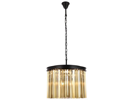 Elegant Lighting Sydney 6-Light Matte Black Gold Crystal Drum Pendant