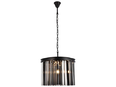 Elegant Lighting Sydney 6-Light Matte Black Silver Crystal Drum Pendant