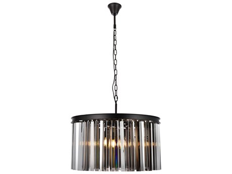 Elegant Lighting Sydney 8-Light Matte Black Silver Crystal Drum Pendant