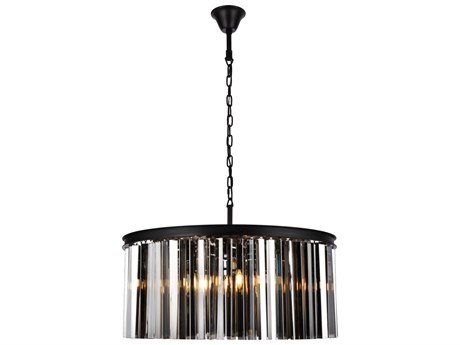Elegant Lighting Sydney 8-Light Matte Black Silver Crystal Drum Pendant