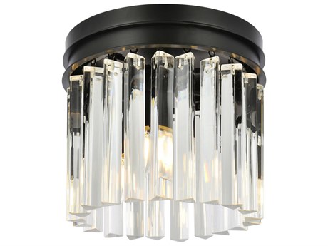 Elegant Lighting Sydney 3-Light Matte Black Clear Crystal Drum Flush Mount