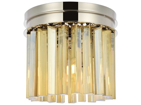 Elegant Lighting Sydney 3-Light Polished Nickel Gold Crystal Drum Flush Mount