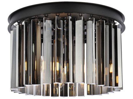 Elegant Lighting Sydney 3-Light Matte Black Silver Crystal Drum Flush Mount