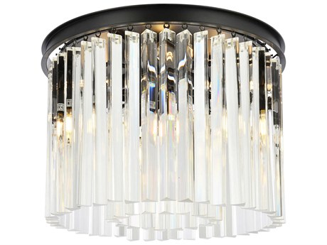 Elegant Lighting Sydney 6-Light Matte Black Clear Crystal Drum Flush Mount