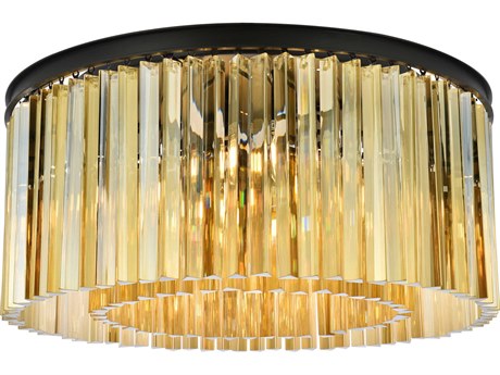 Elegant Lighting Sydney 8-Light Matte Black Gold Crystal Drum Flush Mount