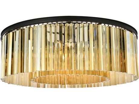 Elegant Lighting Sydney 10-Light Matte Black Gold Crystal Drum Flush Mount