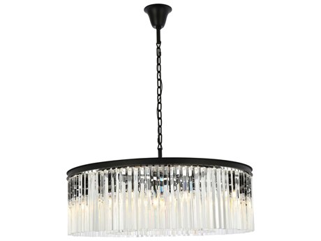 Elegant Lighting Sydney 10-Light Matte Black Clear Crystal Drum Pendant