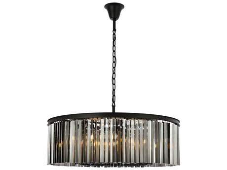 Elegant Lighting Sydney 10-Light Matte Black Silver Crystal Drum Pendant