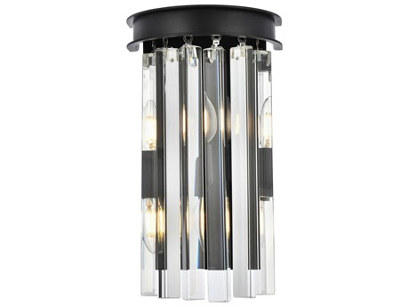 Elegant Lighting Sydney Matte Black Clear Crystal Wall Sconce