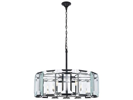 Elegant Lighting Monaco 8-Light Matte Black Clear Glass Drum Chandelier