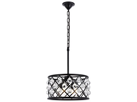 Elegant Lighting Madison 4-Light Matte Black Crystal Drum Pendant