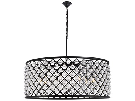 Elegant Lighting Madison 10-Light Matte Black Crystal Drum Chandelier