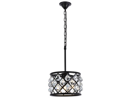 Elegant Lighting Madison 3-Light Matte Black Clear Crystal Drum Mini Pendant