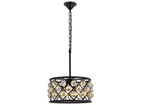 Elegant Lighting Madison 4-Light Matte Black Gold Crystal Drum Pendant