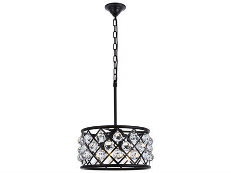 Elegant Lighting Madison 4-Light Matte Black Clear Crystal Drum Pendant