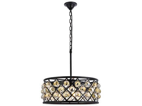 Elegant Lighting Madison 5-Light Matte Black Gold Crystal Drum Pendant