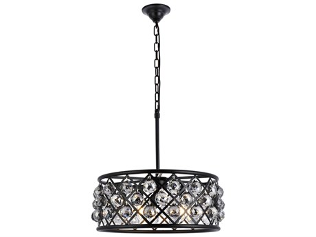 Elegant Lighting Madison 5-Light Matte Black Silver Crystal Drum Pendant