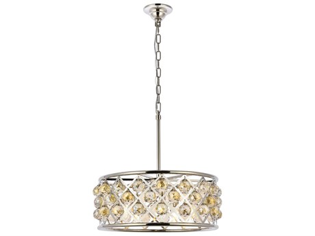 Elegant Lighting Madison 5-Light Polished Nickel Gold Crystal Drum Pendant