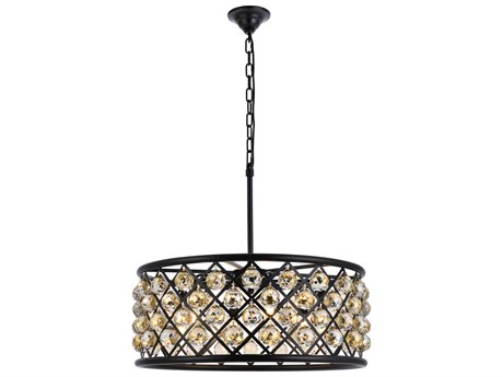 Elegant Lighting Madison 6-Light Matte Black Crystal Drum Pendant
