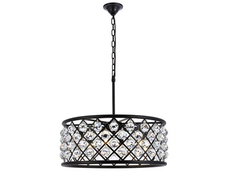 Elegant Lighting Madison 6-Light Matte Black Clear Crystal Drum Pendant