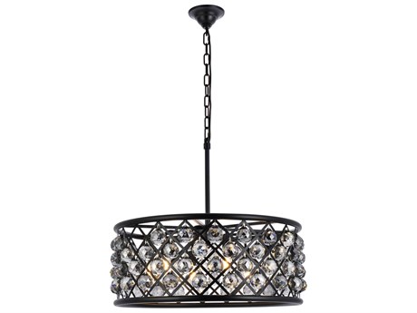 Elegant Lighting Madison 6-Light Matte Black Silver Crystal Drum Pendant