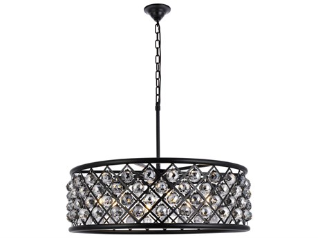 Elegant Lighting Madison 8-Light Matte Black Silver Crystal Drum Pendant