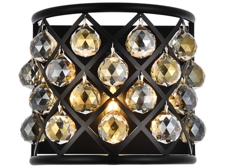 Elegant Lighting Madison 1-Light Matte Black Gold Crystal Wall Sconce