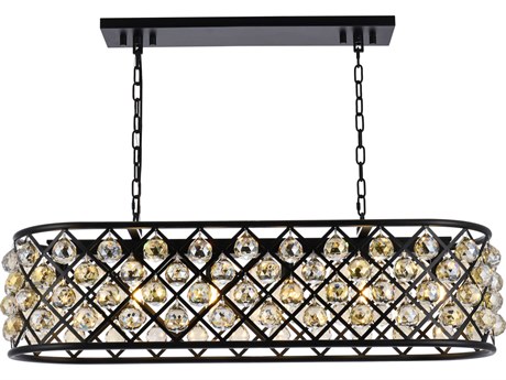 Elegant Lighting Madison 6-Light Matte Black Gold Crystal Island Pendant