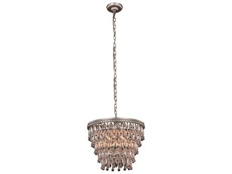 Elegant Lighting Nordic 4-Light Antique Silver Clear Crystal Empire Pendant