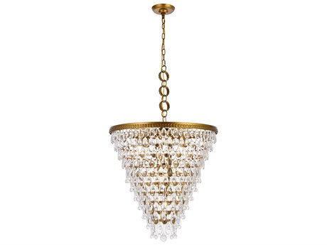 Elegant Lighting Nordic 7-Light Brass And Clear Crystal Glass Pendant
