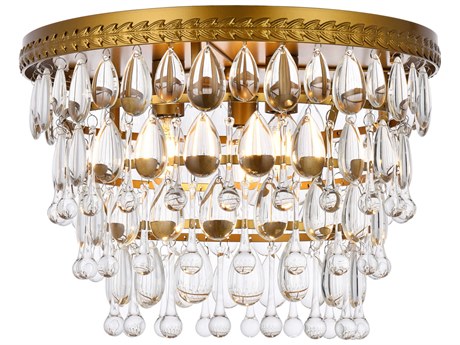 Elegant Lighting Nordic 3-Light Brass And Clear Crystal Glass Flush Mount
