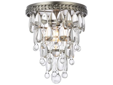 Elegant Lighting Nordic 1-Light Antique Silver Clear Crystal Flush Mount