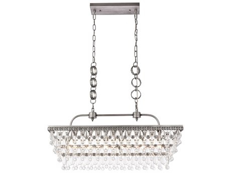 Elegant Lighting Nordic 6-Light Antique Silver Crystal Glass Linear Island Pendant