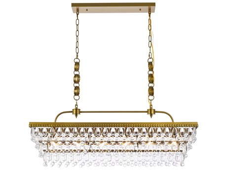 Elegant Lighting Nordic 6-Light Brass Crystal Glass Linear Island Pendant