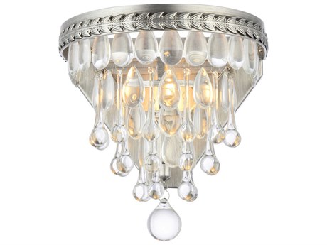 Elegant Lighting Nordic 1-Light Antique Silver Crystal Wall Sconce