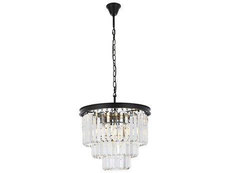 Elegant Lighting Sydney 9-Light Matte Black Clear Crystal Tiered Chandelier