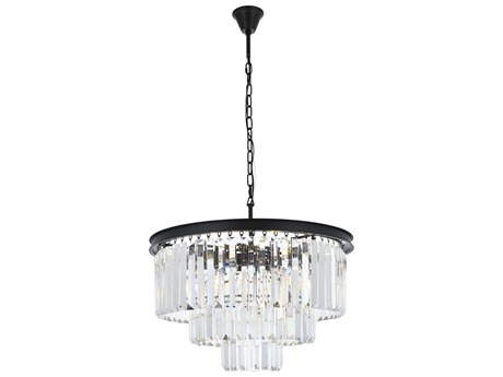 Elegant Lighting Sydney 9-Light Matte Black Clear Crystal Tiered Chandelier