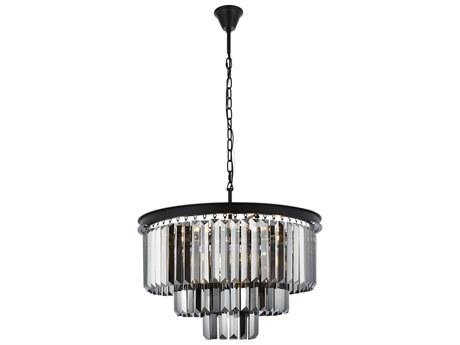 Elegant Lighting Sydney 9-Light Matte Black Silver Crystal Tiered Chandelier