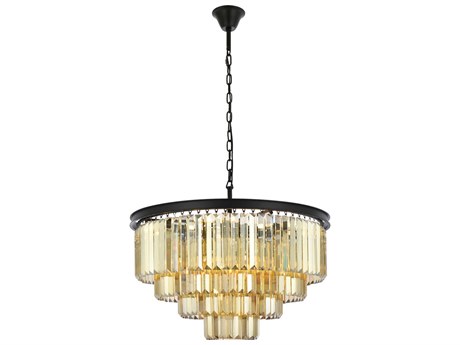 Elegant Lighting Sydney 17-Light Matte Black Gold Crystal Tiered Chandelier