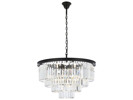 Elegant Lighting Sydney 17-Light Matte Black Crystal Tiered Chandelier
