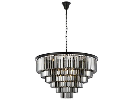 Elegant Lighting Sydney 33-Light Matte Black Silver Crystal Tiered Chandelier